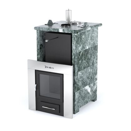 Газовая печь для бани ИзиСтим «Сочи» в трёхстороннем кожухе из змеевика в Кирове