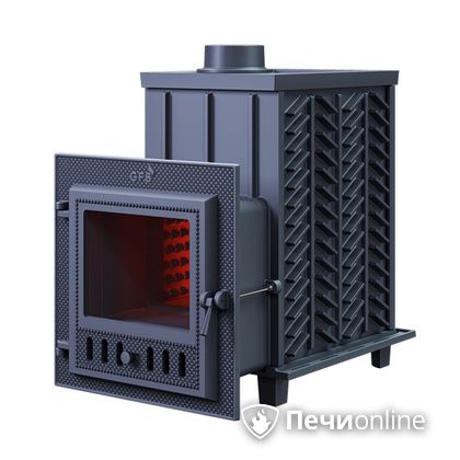 Дровяная банная печь Гефест ЗК-18 (М) чугунная дверца со стеклом закрытая каменка в Кирове