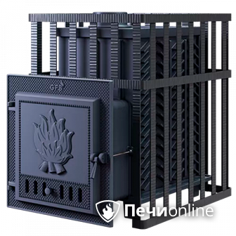 Дровяная банная печь Гефест в сетке-25 чугунная дверца сетка-каменка в Кирове