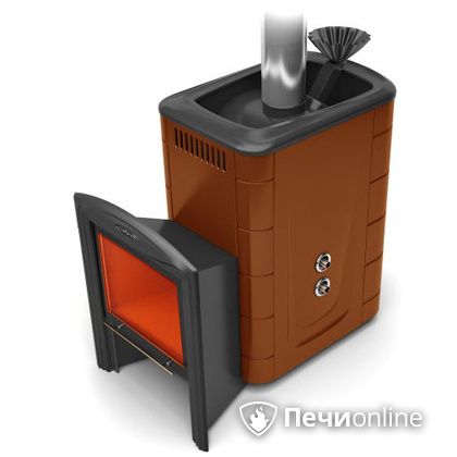 Дровяная банная печь TMF Гейзер 2014 Inox Витра с теплообменником терракота в Кирове